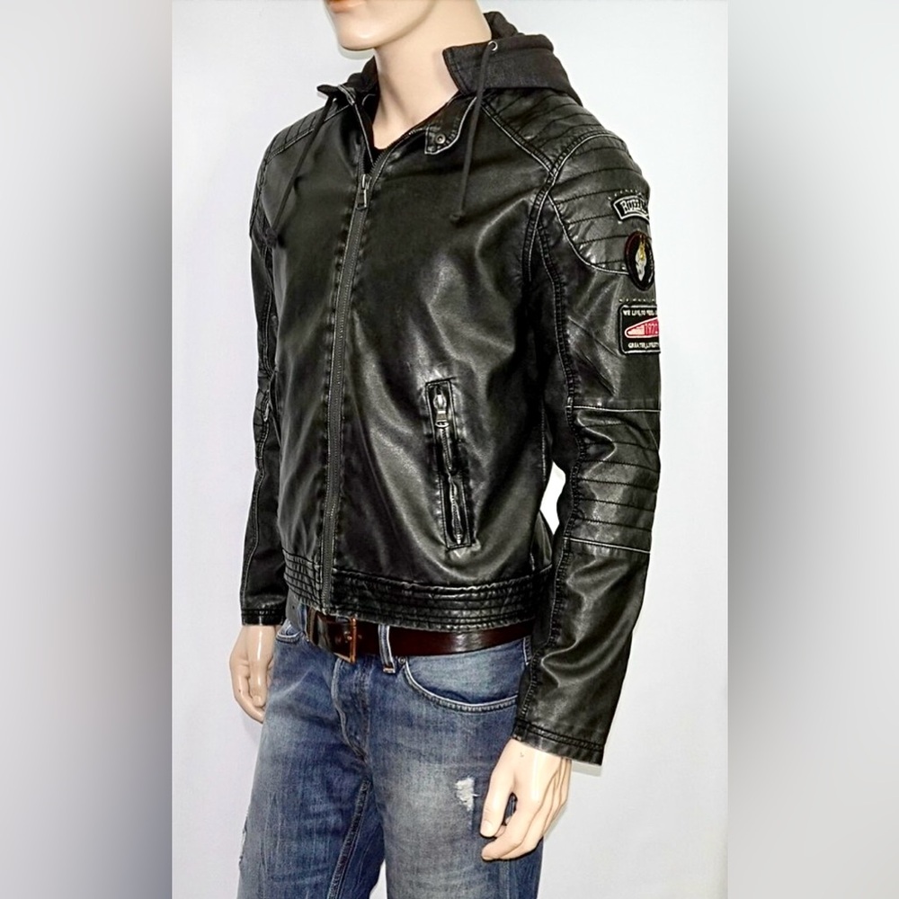 Buffalo David Bitton Black Leather Bomber/Biker Jacket